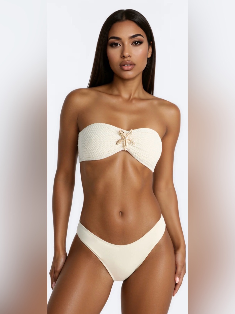 Fashion Nova Cream Bandeau Bikini Set with Starfish Accent 2X